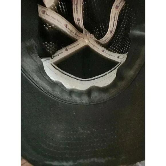 Champion Script Spellout Logo Baseball Hat Cap Black Stretch Mesh L/XL - Picture 5 of 5